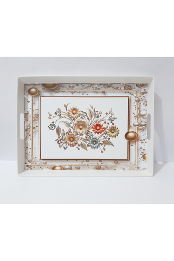 renkli çiçekler Tea Tray 38X28X3.5 cm Patterned Plastic Rectangular Tea Coffee Tray Presentation Tray