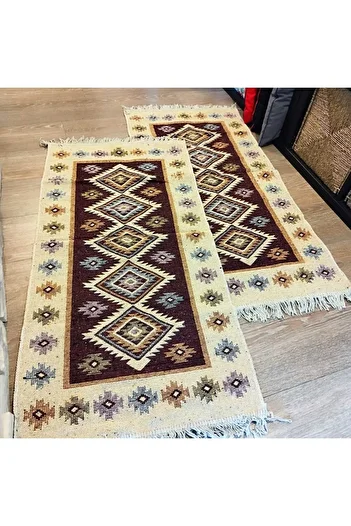 OEM 1+1 Traditional rugs, jute, size 60x90cm, brown and cream, ROMB model