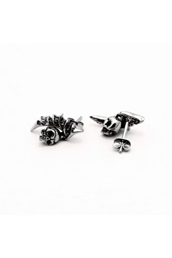Viking Wing Skull Dangle 316L Stainless&Tarnish Steel Earrings