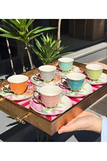 Onedekor Set of 6 Porcelain Roseline Coffee Cups Colorful