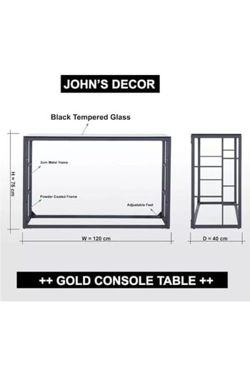 genric FFD Luxury Console Table with Black Tempered Glass Shelves & Powder-Coated Metal Frame