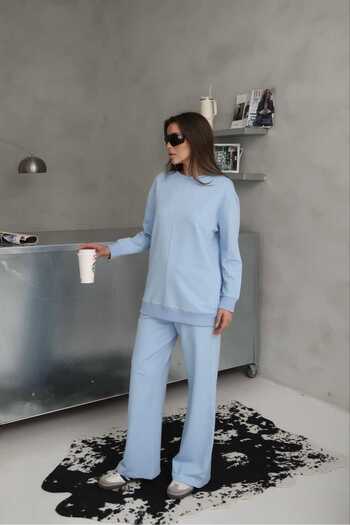 02Lady Fashion Σετ αθλητική φόρμα με φαρδύ πόδι με λεπτομέρεια ραφής
