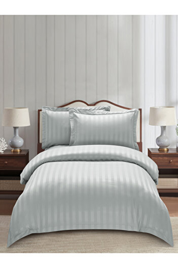 Donetella 4-Piece Hotel Striped Duvet Cover Set, Single Size 170x230 cm, Microfiber, Without Filler