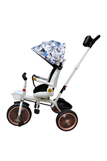 Fab N Funky 2-in-1 Tricycle with Adjustable Canopy, Front & Rear Storage Baskets, 2 Years+, White