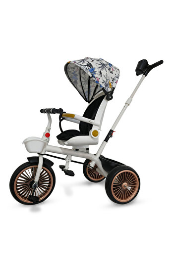 Fab N Funky 2-in-1 Tricycle with Adjustable Canopy, Front & Rear Storage Baskets, 2 Years+, White