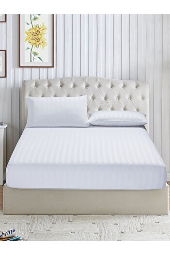 Donetella طقم ملاءات سرير مخططة 200×200 سم سوبر كينج – ملاءة سرير واحدة + 2 كيس وسادة، جيب عميق 35 سم