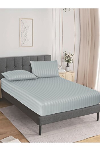 Donetella طقم ملاءات سرير مخططة مقاس 150×200 سم، مقاس كوين - ملاءة سرير واحدة + 2 كيس وسادة، جيب عميق 30 سم
