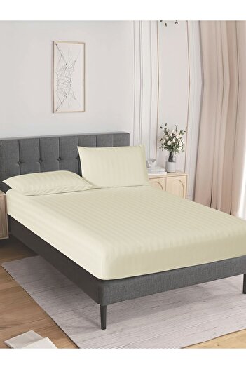Donetella طقم ملاءات سرير مخططة مقاس 150×200 سم، مقاس كوين - ملاءة سرير واحدة + 2 كيس وسادة، جيب عميق 30 سم