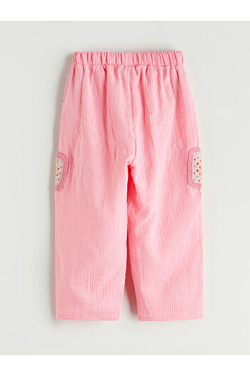 LC Waikiki Quality Parts from Celebi Store |   Pink Elastic Waist Lace Detailed Muslin Girl's Trousers