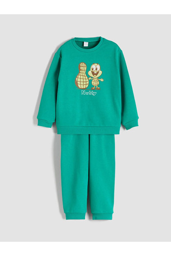 LC Waikiki Lcw Eco Green Printed Boy's Sweatshirt and Sweatpants Bottom 2'Li
