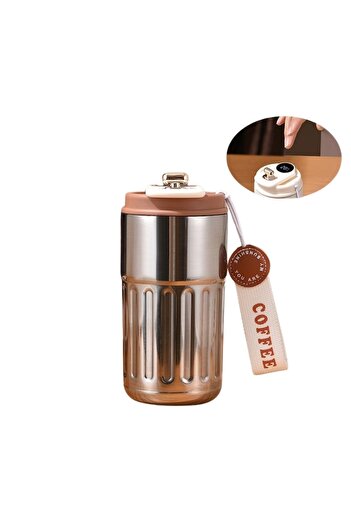 Mixbo Termos digital pentru cană de cafea cu afișaj LED și termometru, oțel inoxidabil, 450 ml, argintiu