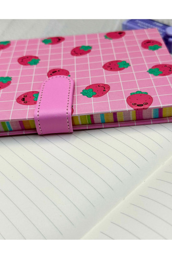 ZeCo Collection Cute Strawberry Patterned Striped Hard Cover Magnet Notebook