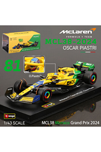 Choice6 2024 MCL38-81 GP Bburago 1:43 2024 F1 Mclaren MCL38 Monaco Grand Prix Alloy Car Miniature Diecast Mo