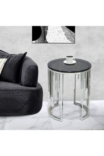 Vanity Living Side Table for Living Room Furniture, Smoked Tempered Glass Top