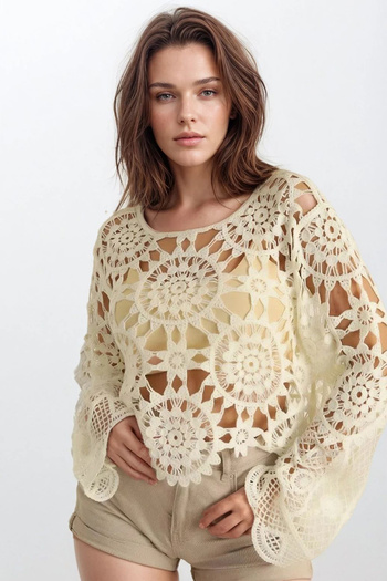 VAGGON Women's Ecru Lace Embroidered Blouse Vs00789