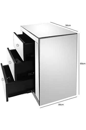 Vanity Living Bedside Table, 3 Drawers Modern Small Palma Mirrored Nightstand Bed Cabinet, Storage S