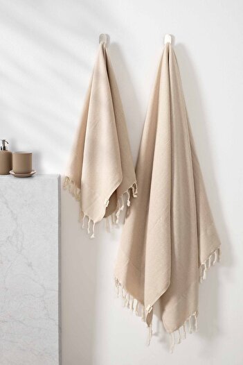 Denizli Concept Retro Peşkir & Beige Peshtamal Set – 100% Cotton 60X110 cm & 90X175 cm