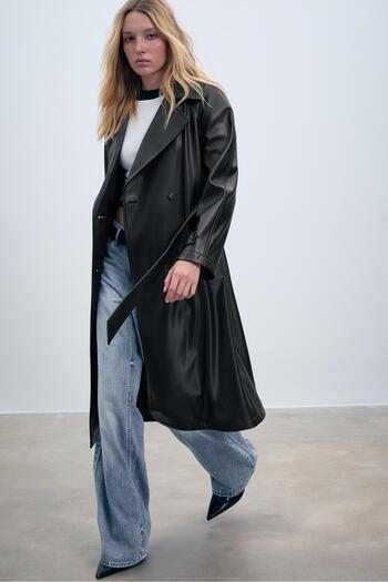 Stradivarius Long faux leather trench coat