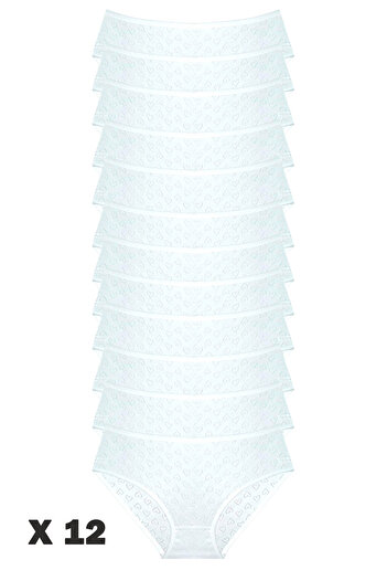 Ladytime Luxury Jacquard 100% Cotton 12-Piece Women's White Bato Panties Jak1