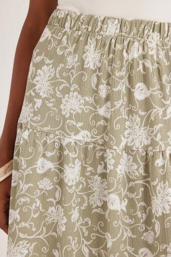 Tudors Women's Standard Fit Elastic Waist Printed Midi Length Skirt
