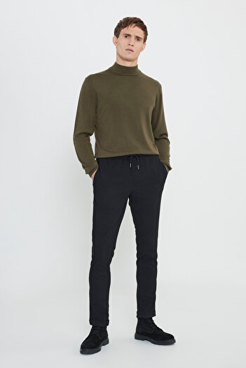 AC&Co / Altınyıldız Classics Slim Fit Waist Tie Side Pocket Black Jogger Pants