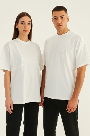ForOus Unisex Women/Men Oversize Daily Double Combination T-Shirt with Stitching Details