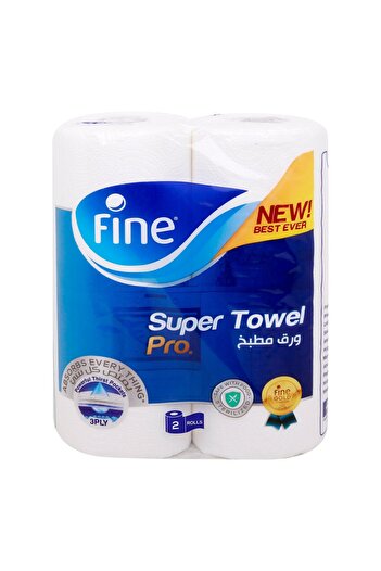 FINE Super Towel Pro New & Improved Sterilized & Half Perforated Kitchen Paper Towel 3ply 2 Rolls