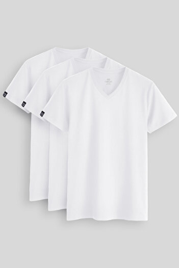 TOMMY LIFE Ανδρικό μπλουζάκι Standard Fit Basic V-Neck 3 Pack Λευκό 87912