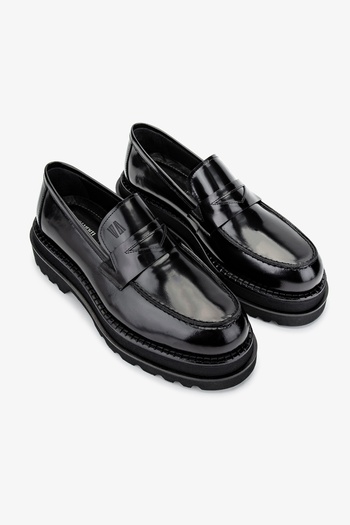 Valmenti Men's Genuine Leather Black Opening Loafer Shoes
