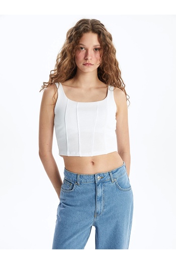 LC Waikiki Xside White U-Neck Straight Strap Women's Crop
