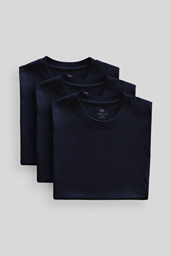TOMMY LIFE Ανδρικό T-Shirt Standard Fit Basic O Λαιμό 3 Λεπτά Πακέτο Ναυτικό Μπλε 87911