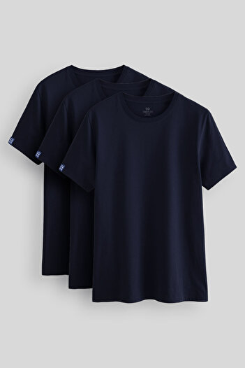 TOMMY LIFE Ανδρικό T-Shirt Standard Fit Basic O Λαιμό 3 Λεπτά Πακέτο Ναυτικό Μπλε 87911