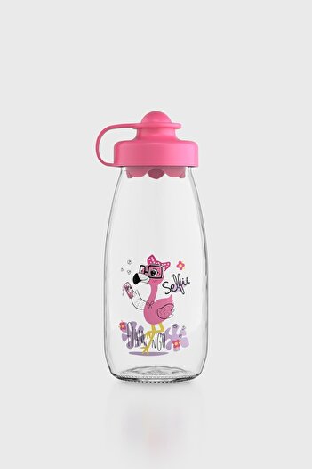 Renga Ufo Kids Flamingo Pattern 250 ml Glass Bottle 182030 Fuchsia