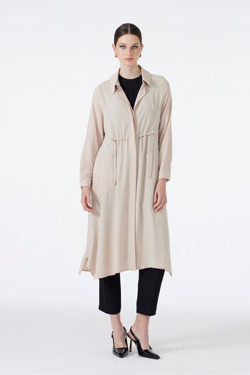 Zühre Shirt Collar Pocket Detailed Long Beige Wear Out Gc-0062
