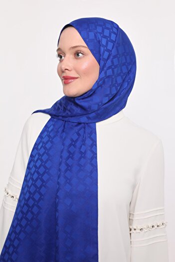 Levidor Saks Kare Geçişli Desen Blue Jakar Şal
