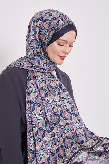 Levidor K.Navy Blue Reflection Pattern Ινδικό μεταξωτό σάλι