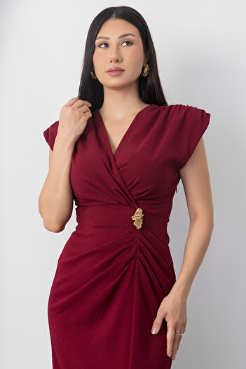 PULLIMM Double Breasted Collar Buckle Slit Dress Ny9763