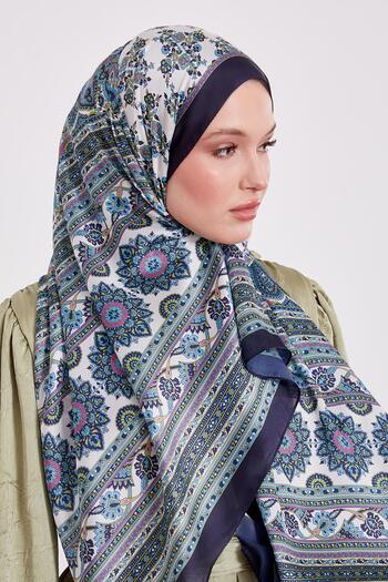 Levidor K.Navy Blue Spiral Pattern Ινδικό μεταξωτό σάλι