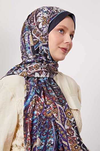 Levidor Black-Blue Abstract Flower Pattern Love Shawl
