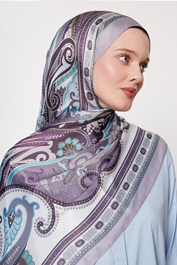Levidor Lilac Edge Geometric Pattern Indian Silk Shawl