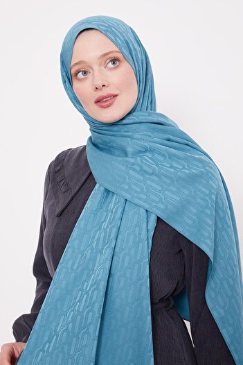 Levidor Moss Green Paperclip Pattern Blue Jacquard Shawl