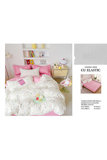 FIONNA.RO Finet Bed Linen With Elastic - Pink With Polka Dots