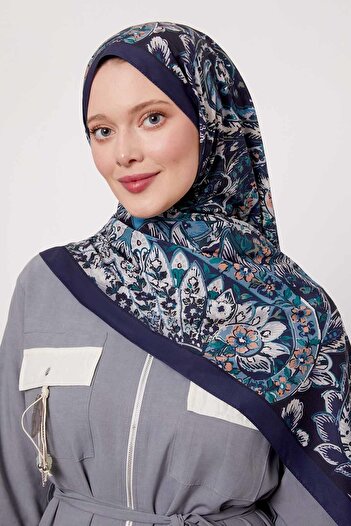 Levidor Navy Blue Abstract Flower Pattern Love Shawl