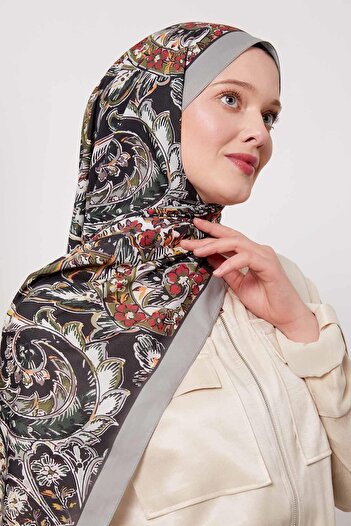 Levidor Çağla Green Abstract Flower Pattern Love Shawl