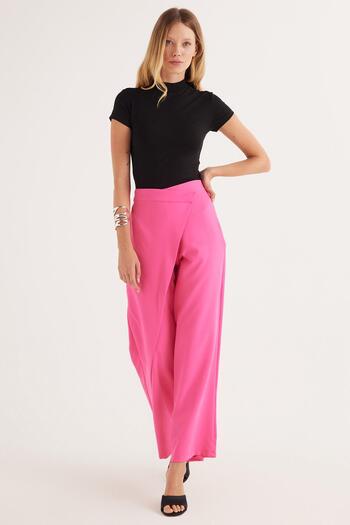 Tudors Kadın Standart Fit Geniş Paça Fuşya Double Pantolon