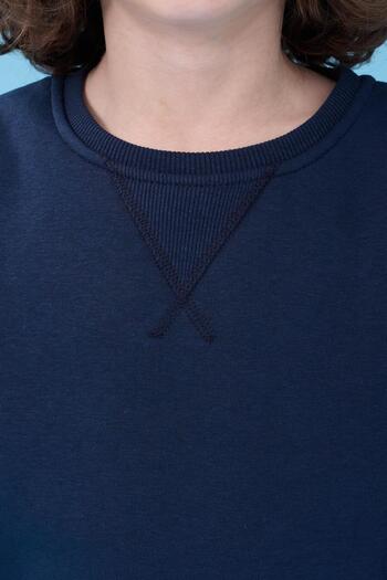 Perendi Unisex Basic Crew Neck Hooded Winter Sweatshirt - Navy Blue