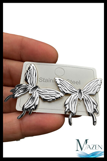 MAZEN Long Wing Butterfly Earrings |   316L Stainless Steel |   Women's Jewelry Accessory (3 cm) Silver Color