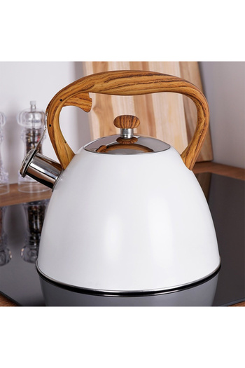 shumee Fierbător cu fluierat, oțel, alb, LEMN, 3 l