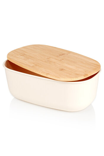 shumee Cream-colored bread basket with bamboo board 39x23.5x15.5 cm