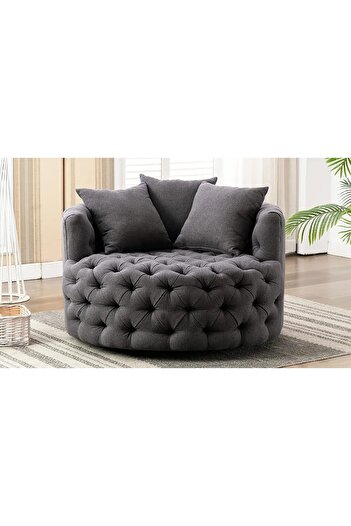 Generic Wide Tufted Lounge Chair Button Design For Living Room (Dark Grey)